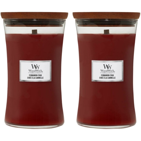 2x WoodWick Geurkaars Large Cinnamon Chai 611 gr