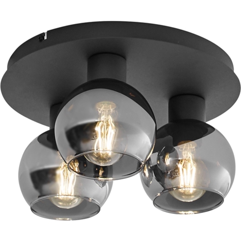 QAZQA Art Deco plafondlamp zwart met smoke glas 3-lichts - Vidro