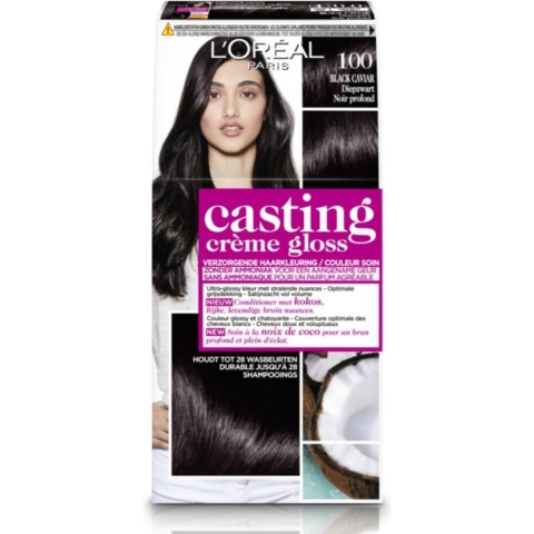 6x L'Oréal Casting Crème Gloss Semi-Permanente Haarkleuring 100 Black Caviar - Diepzwart
