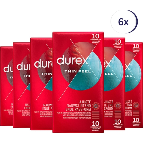 6x Durex Condooms Thin Feel Close Fit 10 stuks