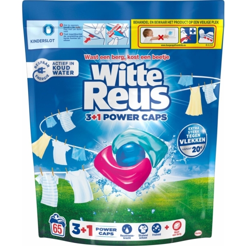 4x Witte Reus Wasmiddelcapsules 3+1 Power Caps Wit en lichtgekleurd 65 beurten
