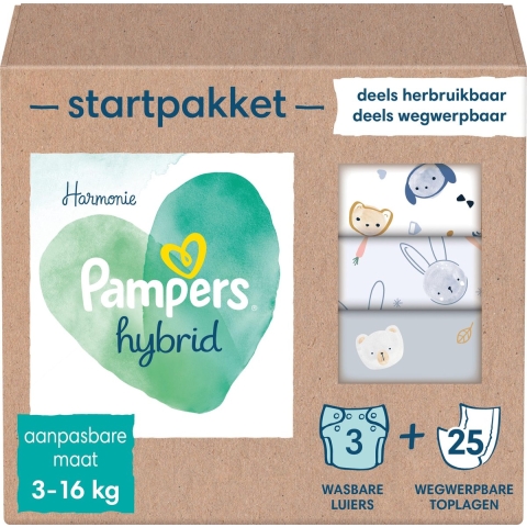 Pampers Harmonie Hybrid Starterspakket met 3 Wasbare Luiers en 25 Toplagen 1 set