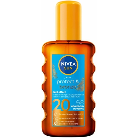 3x Nivea Sun Protect&Bronze Olie Spray SPF 20 200 ml