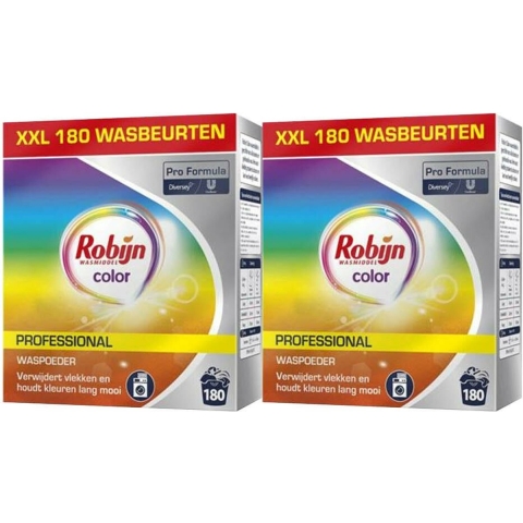 2x Robijn Professional Wasmiddel Poeder Gekleurde Was 180 Wasbeurten Pro Formula 8 kg