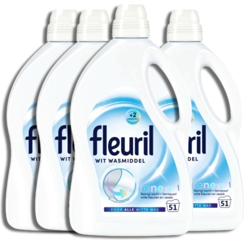 4x Fleuril Vloeibaar Wasmiddel Renew Witte Was 51 Wasbeurten 2,55 liter