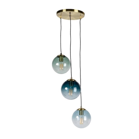 QAZQA Art deco hanglamp messing met blauwe glazen - Pallon