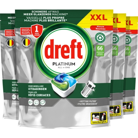 4x Dreft Vaatwastabletten Platinum All In One Original 66 stuks