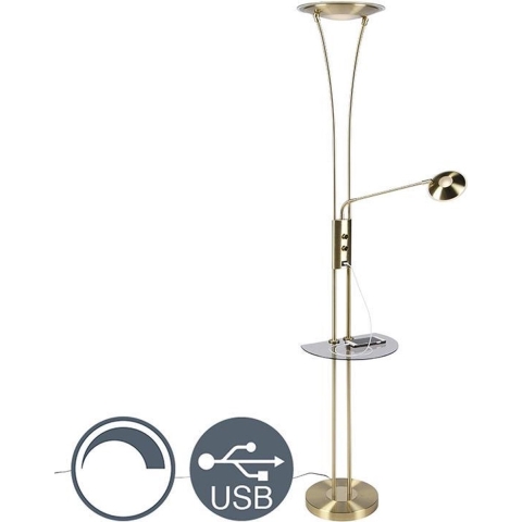 QAZQA Vloerlamp goud met leesarm incl. LED en USB-poort - Sevilla