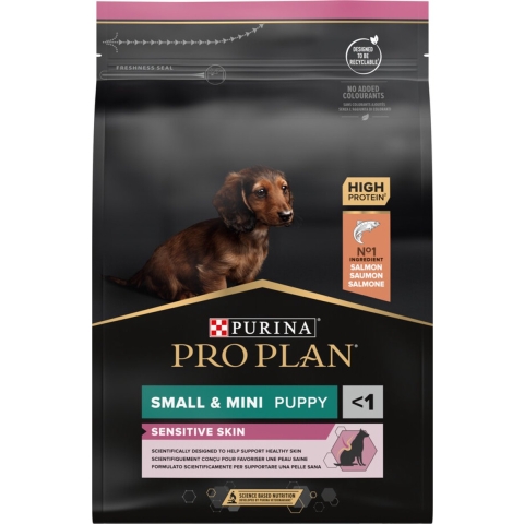 4x Pro Plan Puppy Small&Mini Sensitive Skin Zalm 3 kg