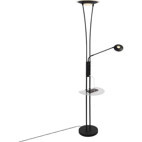 QAZQA Vloerlamp zwart met leesarm incl. LED en USB-poort - Sevilla
