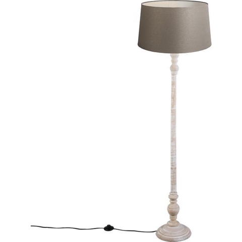 QAZQA Landelijke vloerlamp taupe met linnen kap 45 cm - Classico