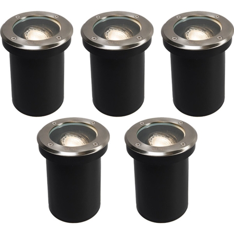 QAZQA Set van 5 buiten grondspots RVS IP65 - Delux