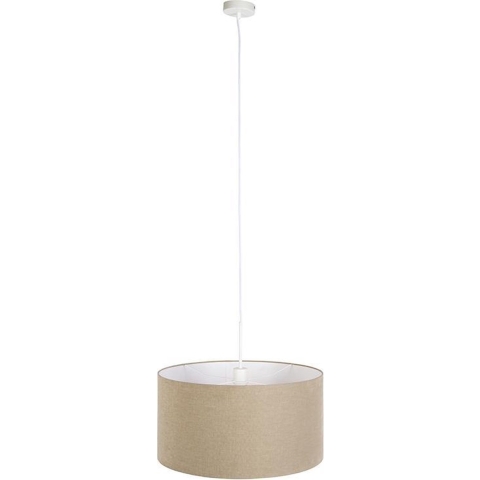 QAZQA Landelijke hanglamp wit met lichtbruine kap 50cm - Combi