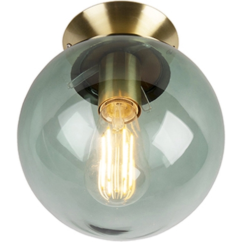 QAZQA Art deco plafondlamp messing met groen glas - Pallon