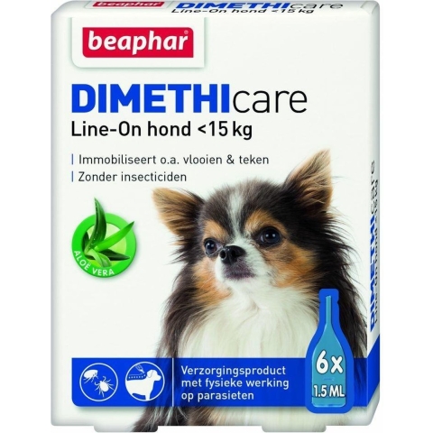 6x Beaphar Dimethicare Line-On Anti Teken-&Vlooiendruppels Hond 0 - 15 kg 6 pipetten