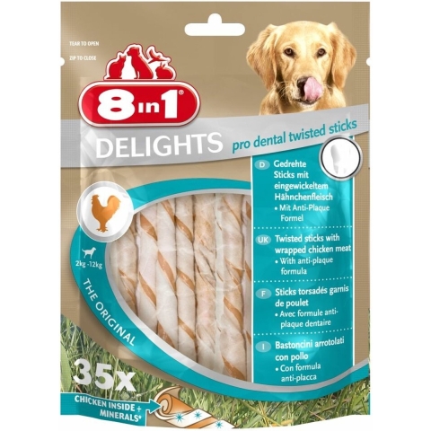 5x 8in1 Delights Pro Dental Twist Sticks Kip 35 stuks
