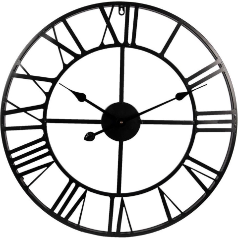 Clayre & Eef Wandklok Ø 60 cm Zwart Metaal Rond Muurklok