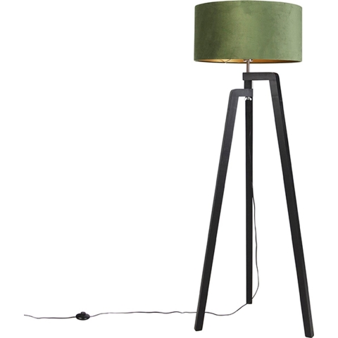 QAZQA Vloerlamp tripod zwart met groene kap en goud 50 cm - Puros