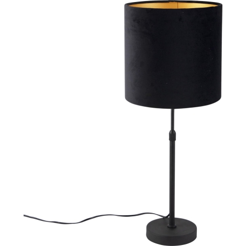QAZQA Tafellamp zwart met velours kap zwart met goud 25 cm - Parte