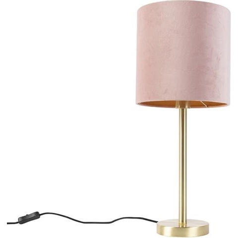 QAZQA Romantische tafellamp messing met roze kap 25 cm - Simplo