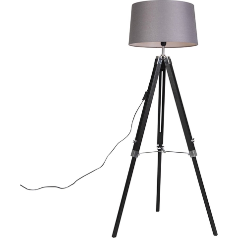 QAZQA Vloerlamp Tripod zwart met kap 45cm linnen donker grijs
