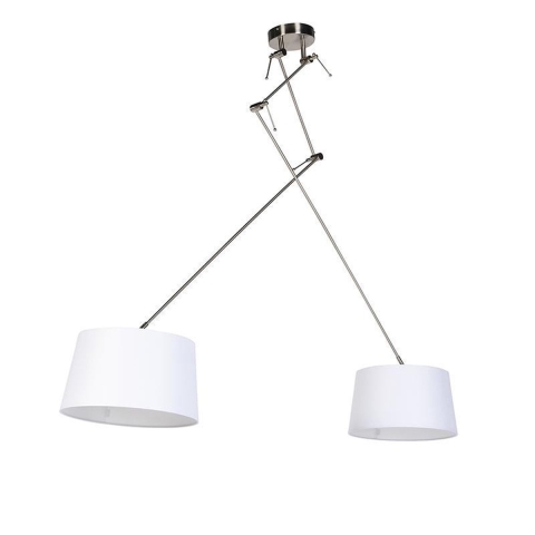 QAZQA Hanglamp staal met linnen kappen wit 35 cm 2-lichts - Blitz