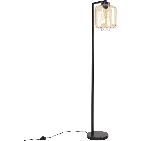 QAZQA Design vloerlamp zwart met amber glas - Qara Down