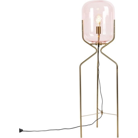QAZQA Art Deco vloerlamp messing met roze glas - Bliss