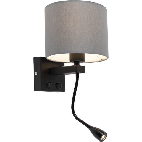 QAZQA Moderne wandlamp zwart met grijze kap - Brescia