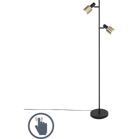 QAZQA Design vloerlamp zwart met goud 2-lichts - Stijn