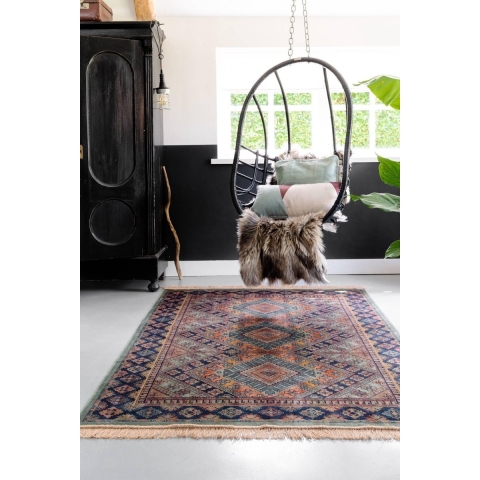 Tier Vintage Vloerkleed Khepera Groen met franjes