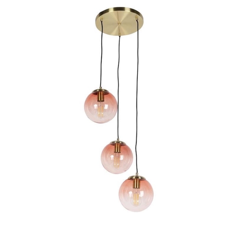 QAZQA Art deco hanglamp messing 45 cm 3-lichts roze - Pallon