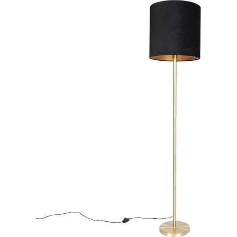 QAZQA Klassieke vloerlamp messing met zwarte kap 40 cm - Simplo