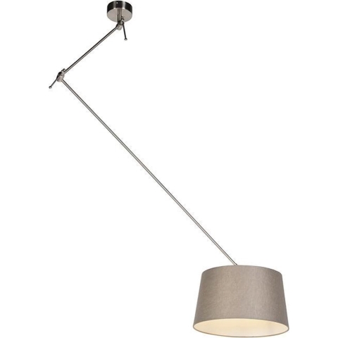 QAZQA Hanglamp staal met linnen kap taupe 35 cm - Blitz