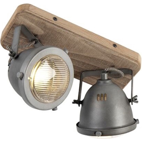 QAZQA Industriële smart spot grijs met hout incl. 2 WiFi GU10 - Emado