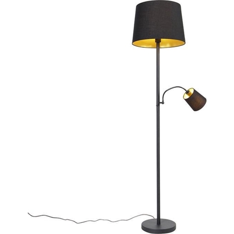 QAZQA Klassieke vloerlamp zwart met goud en leeslampje - Retro