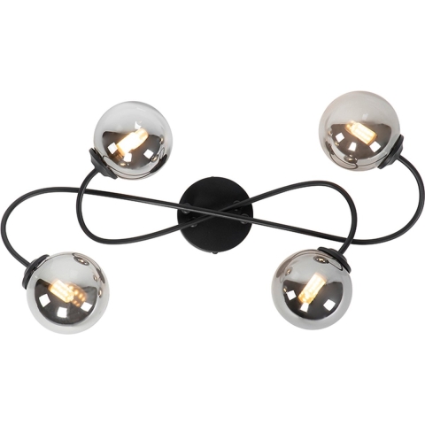 QAZQA Moderne plafondlamp zwart 4-lichts met smoke glas - Athens
