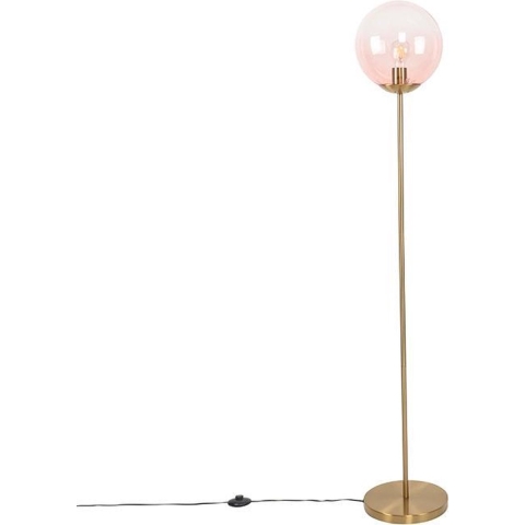 QAZQA Art deco vloerlamp messing met roze glas - Pallon
