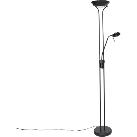 QAZQA Moderne vloerlamp zwart met leeslamp incl. LED dim to warm -