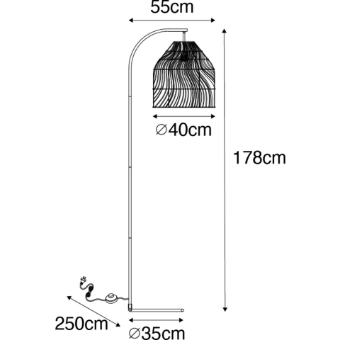 QAZQA Landelijke vloerlamp wit met rotan - Sam