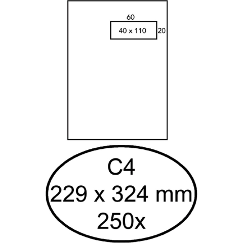 250 Zelfklevende akte enveloppen met venster rechts C4 229 x 324 mm