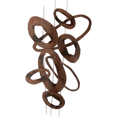 J-Line wanddecoratie Ovalen Strepen - metaal - bruin - small