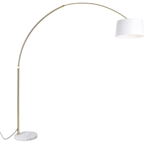 QAZQA Booglamp messing met wit stoffen kap wit 50 cm - XXL