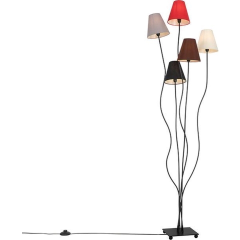 QAZQA Design vloerlamp zwart met stoffen kappen 5-lichts - Melis