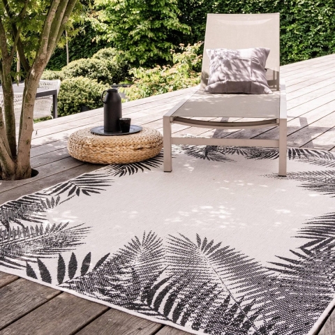 Eva Interior Buitenkleed Rond Leaf - Zwart - dubbelzijdig 200cm
