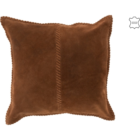 J-Line Kussen Vierkant Stiksels Leer Cognac