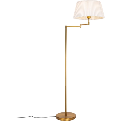 QAZQA Vloerlamp brons met wit plisse kap en verstelbare arm - Ladas