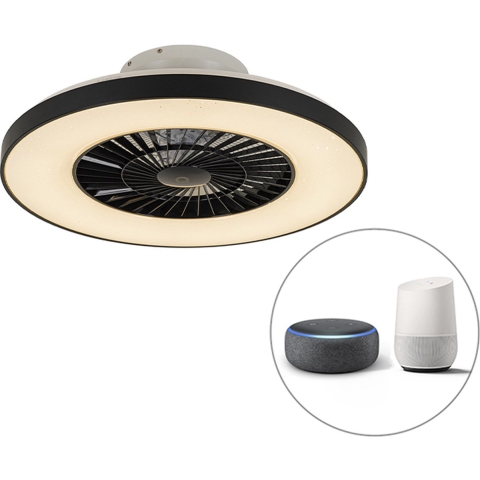 QAZQA Smart plafondventilator zwart met ster effect dimbaar - Climo