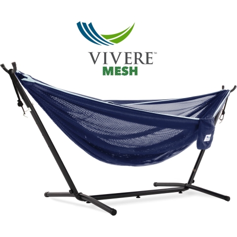 Vivere Mesh Hangmat met Standaard - Navy/Turquoise