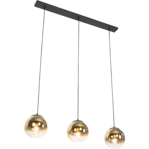 QAZQA Art deco hanglamp zwart met goud glas langwerpig 3-lichts -